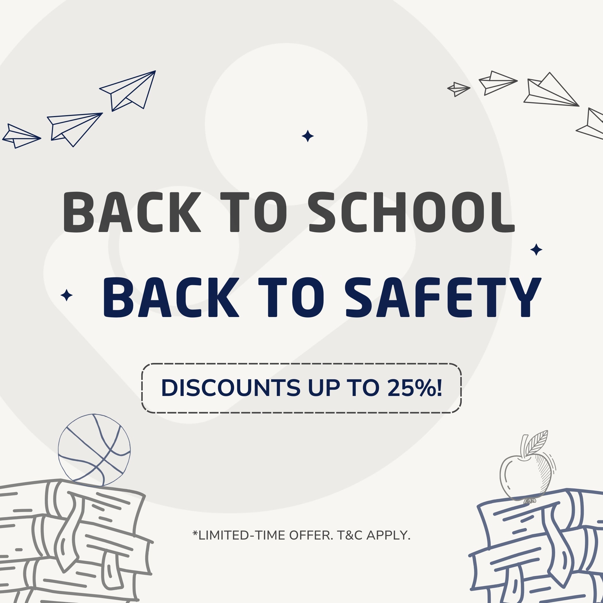 Maxi-Cosi Back to School banner with paper plane graphics, promoting sales up to 25% off.