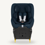 Navy blue car seat with visible Maxi-Cosi branding on a white background.