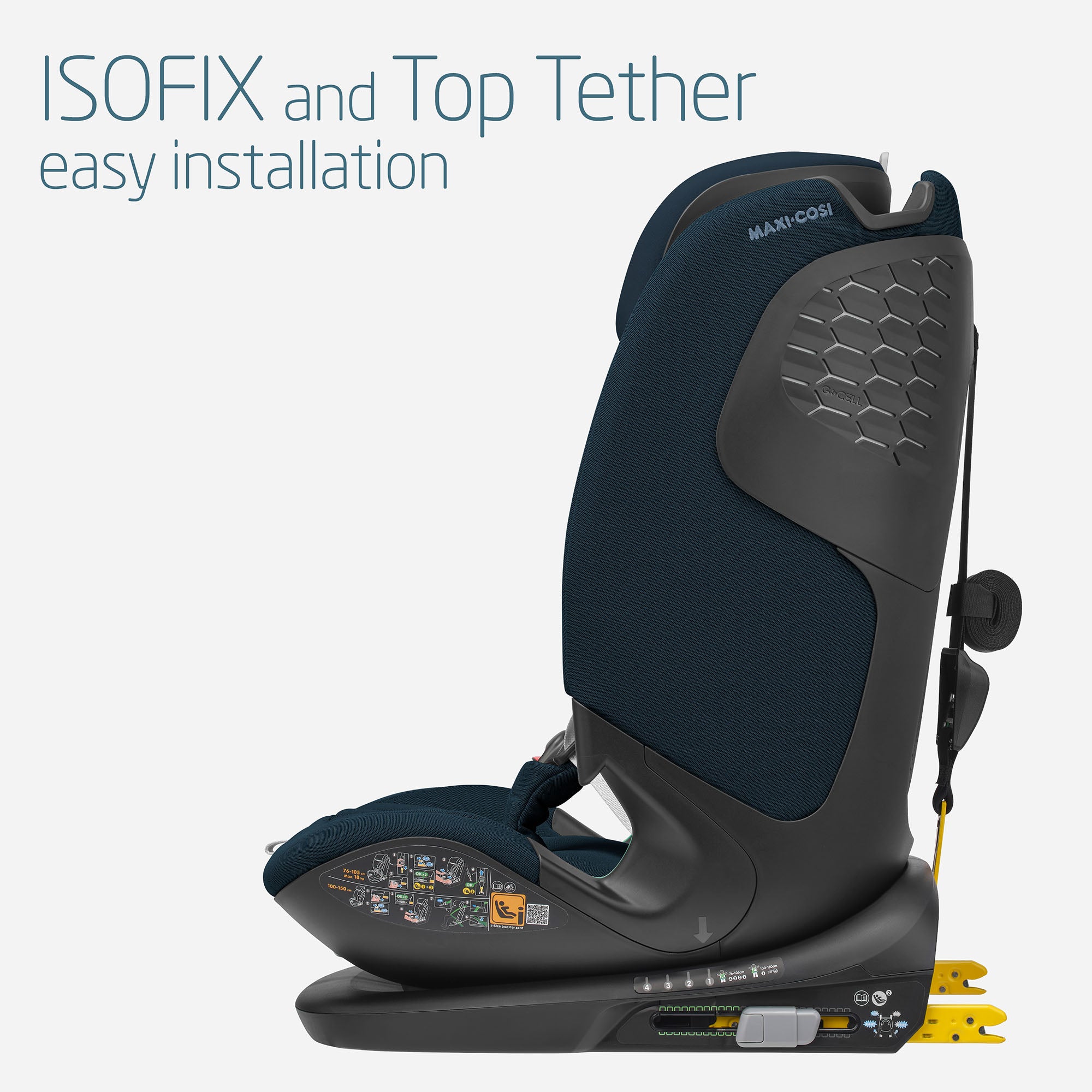 Maxi-Cosi Child car seat with ISOFIX and Top Tether features on a white background.
