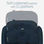 Maxi-Cosi Car seat with soft cushioned headrest and 11 positions on a light gray background.