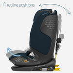 Maxi-Cosi child seat with recline positions indicated on a white background.